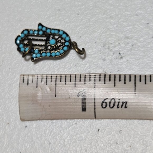 Hamsa Hand Charm Pendant Fatima Evil Eye Protection Blue Beads Bronze Finish - Picture 3 of 3